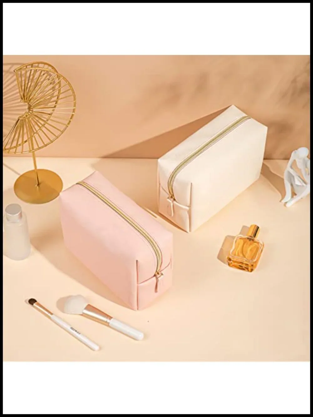 Large Travel Cosmetic Pouch, Water Resistant PU Leather Toiletry Organizer